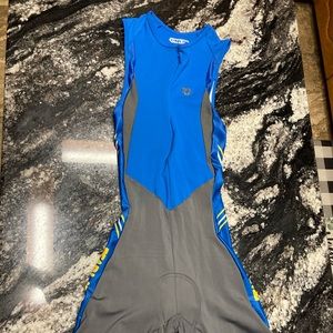 Pearl Izumi Men's Triathalon Cycling Suit Blue Grey Yellow Sz M 1/4 Zip ~ EUC!